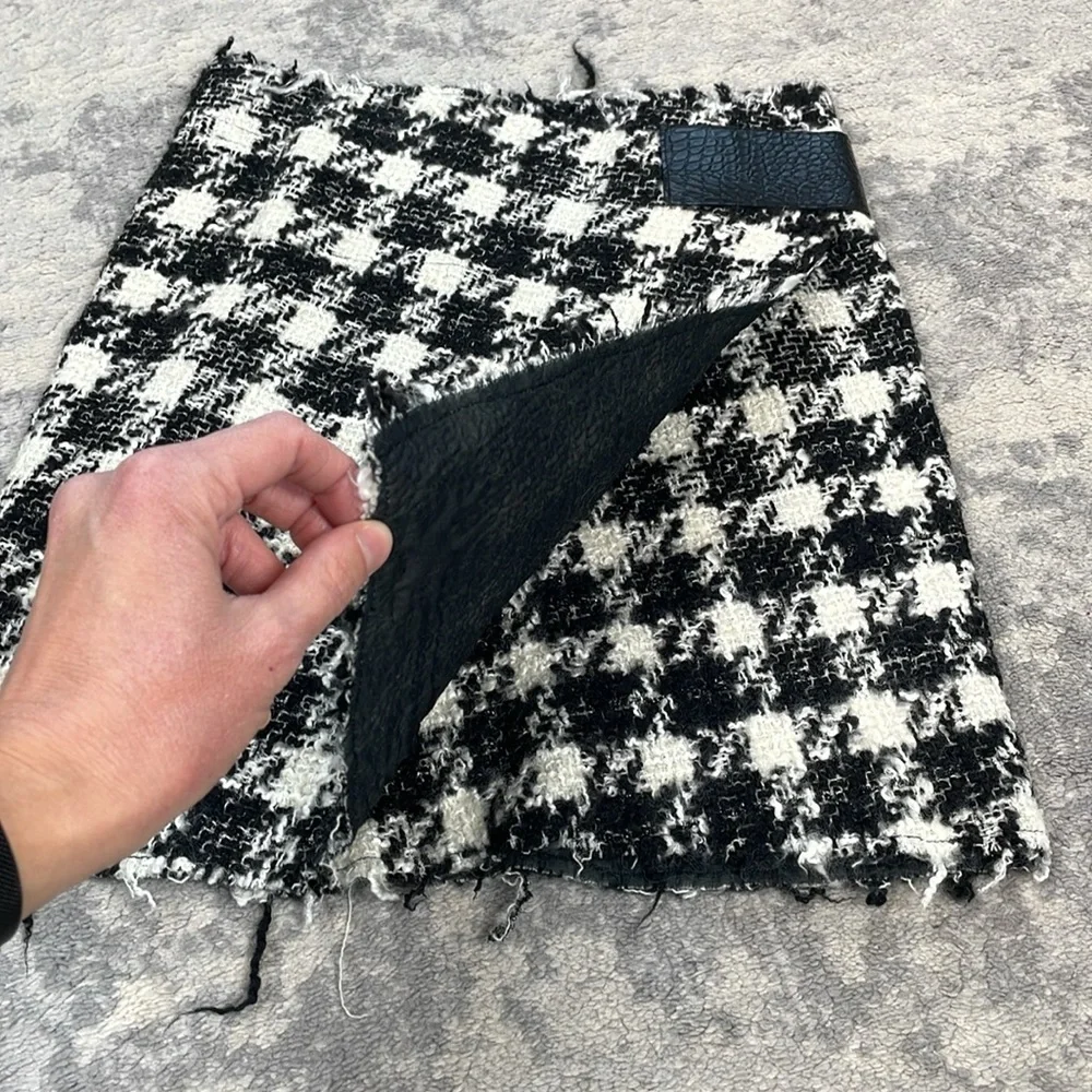 Reese + Riley Black White Check Plaid Tweed Mini Skirt Wrap Style
